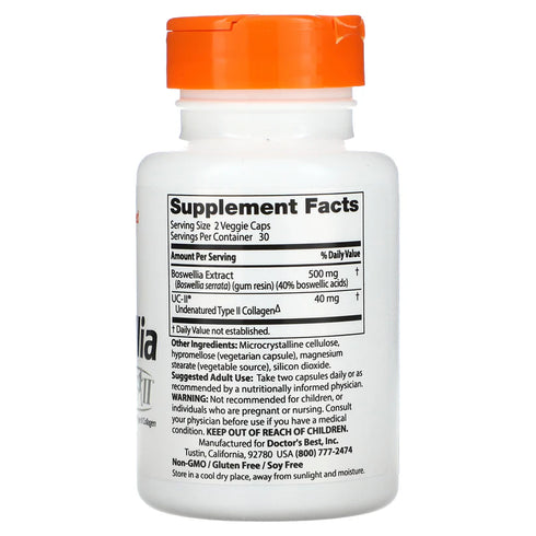 Image of Boswelia with UCII 60caps supplement facts